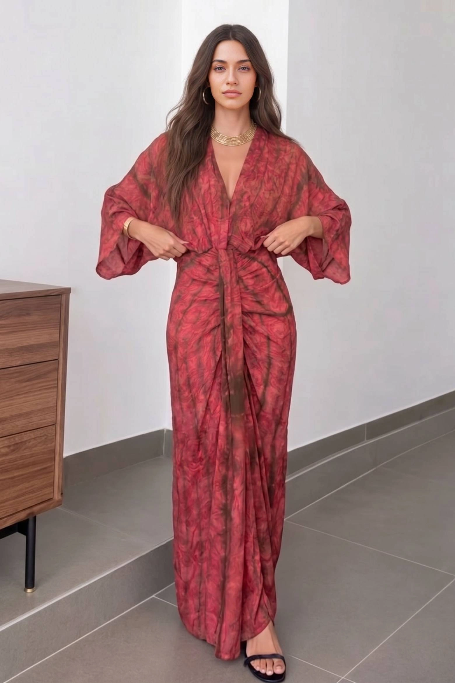 Kimono-Style Printed Dress - Image 1