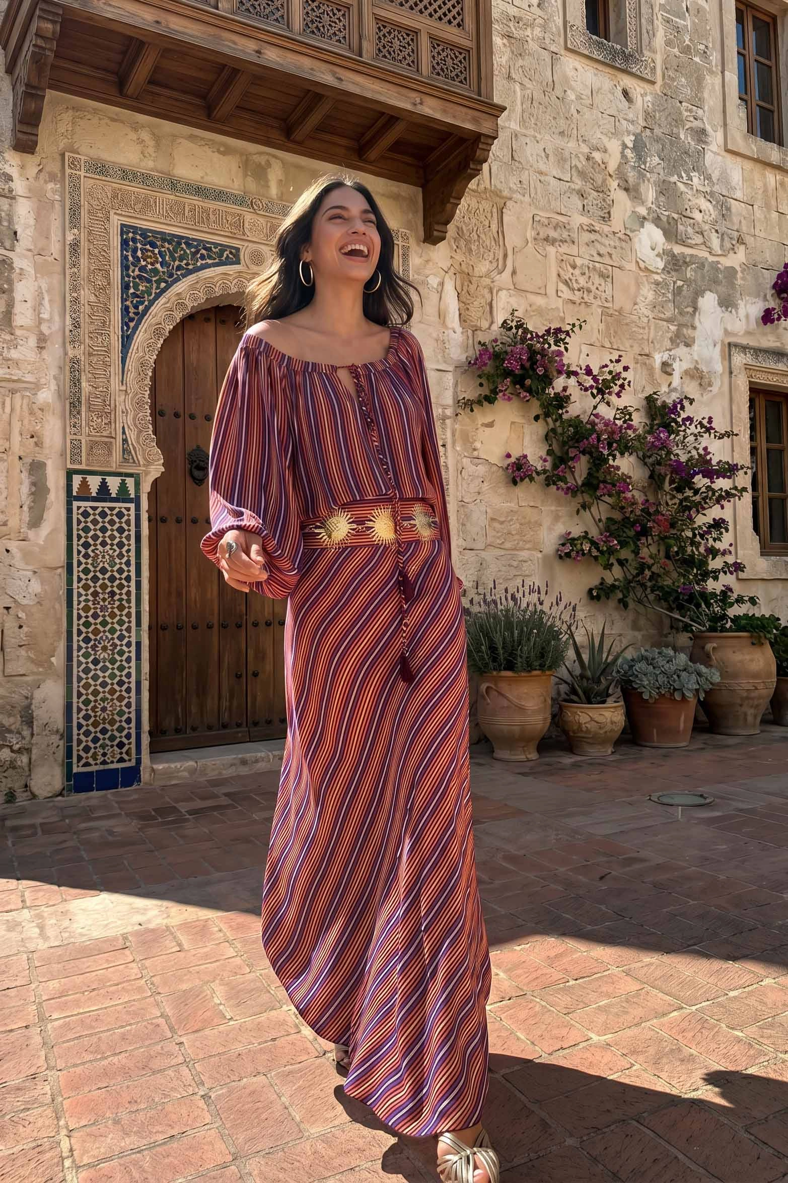 Striped Irregular Hem Maxi Dress - Image 1